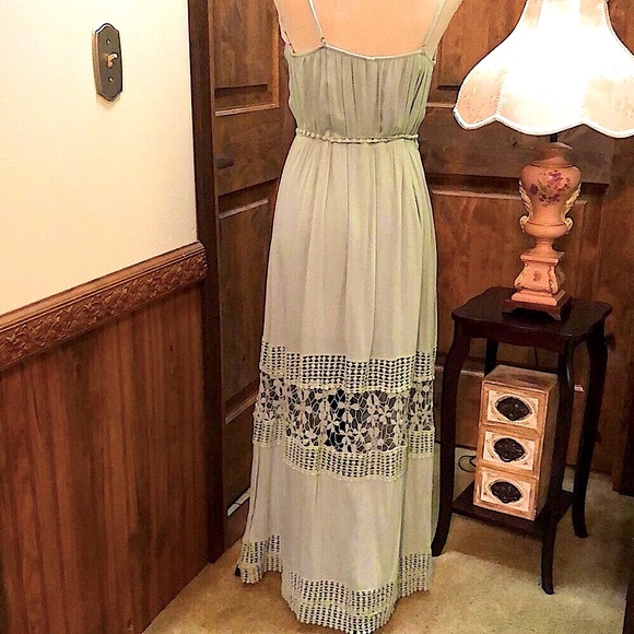 Crochet Grecian Goddess Soft Mint Maxi Dress - Picture 2 of 5
